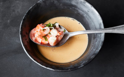 Langoustine soup with vannamei prawns
