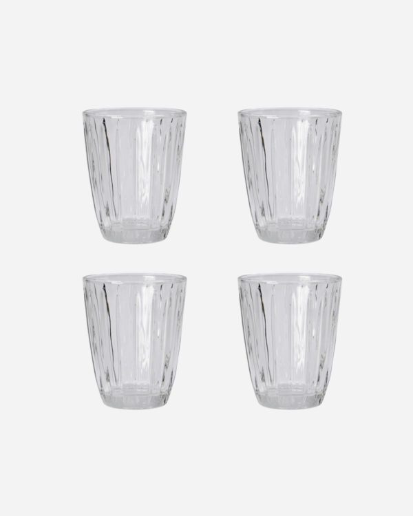 Water glass, Groove, Clear, Set of 4 pcs, Handmade